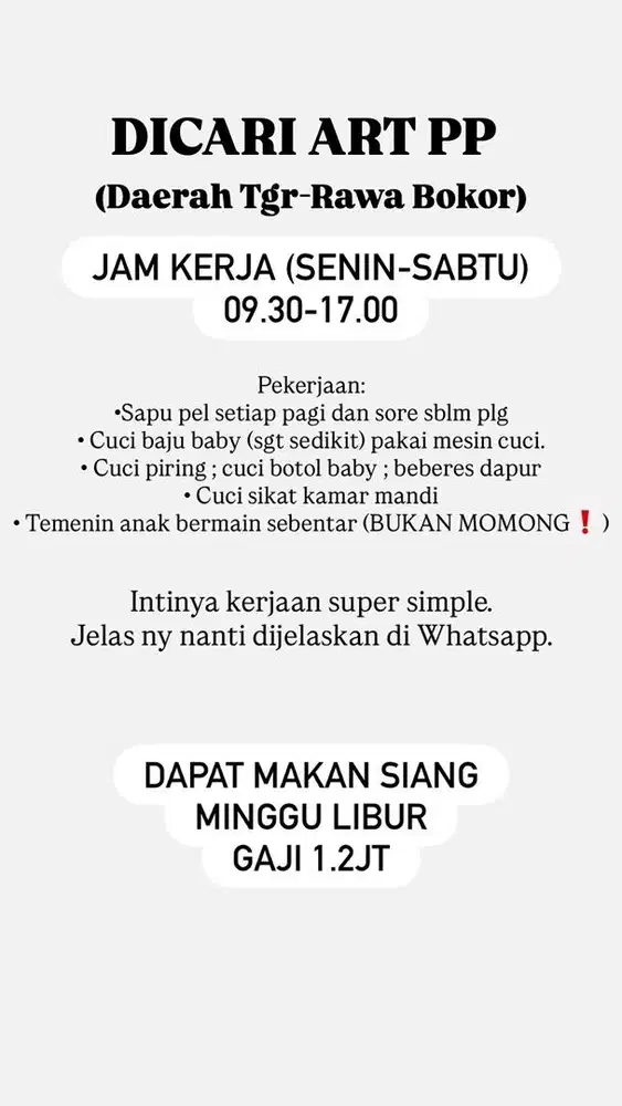 ART PP / ASISTEN RUMAH TANGGA/ ART