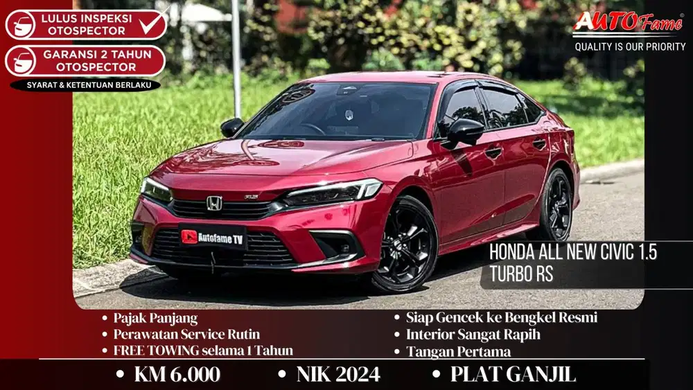 Honda All New Civic 1.5 Turbo RS Pemakaian 2025 Ignite Red NIK 2024