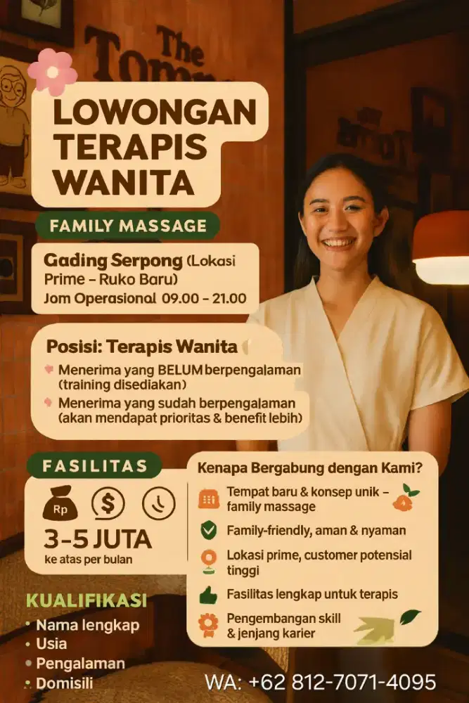 Lowongan Terapis Wanita di Family Massage Gading Serpong