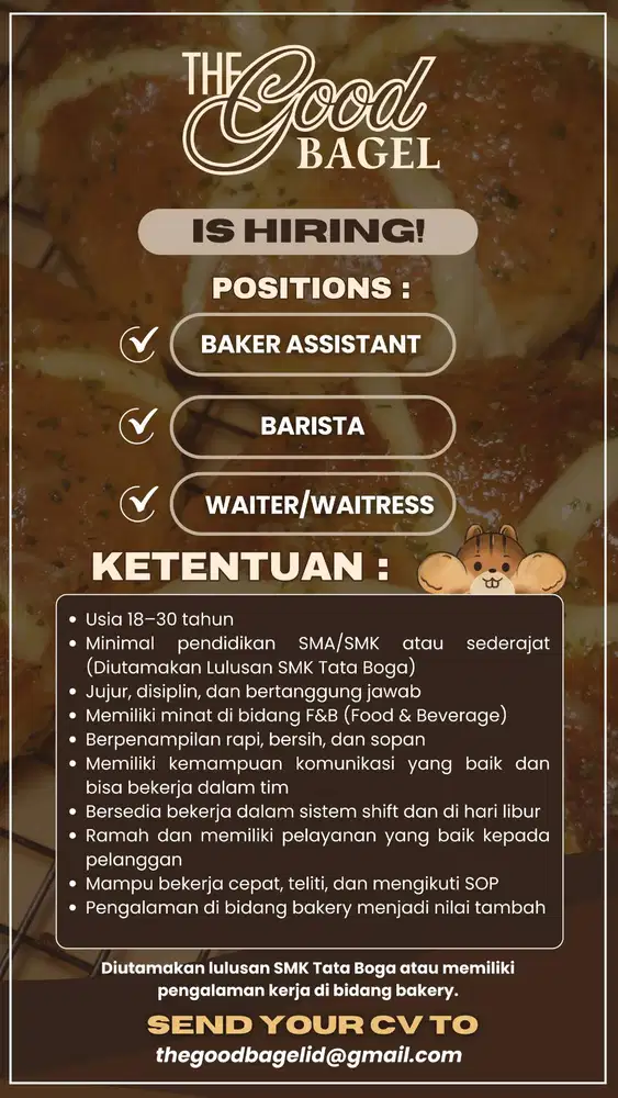 Buka Lowongan Kerja Untuk Cafe The Good Bagel di Gading Serpong