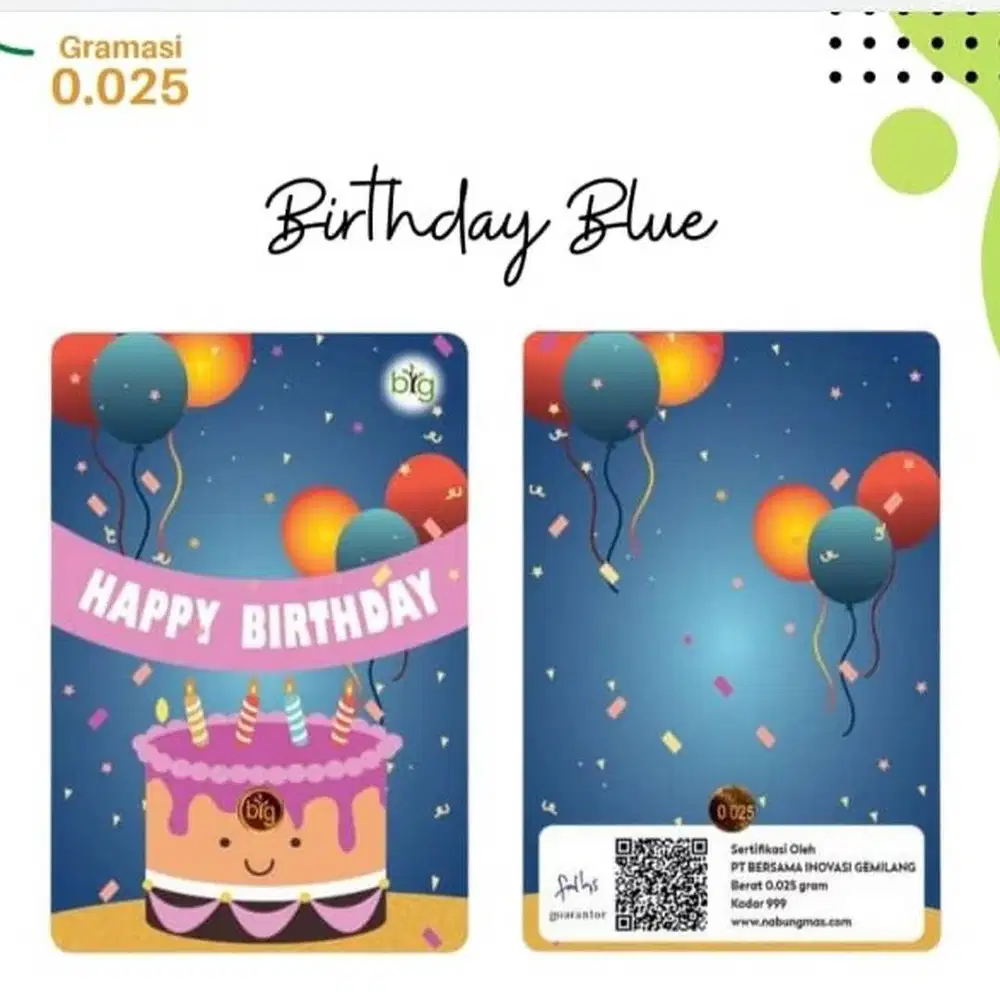 Logam Mulia Emas Big Gold 0,025 Gram Happy Birthday Blue