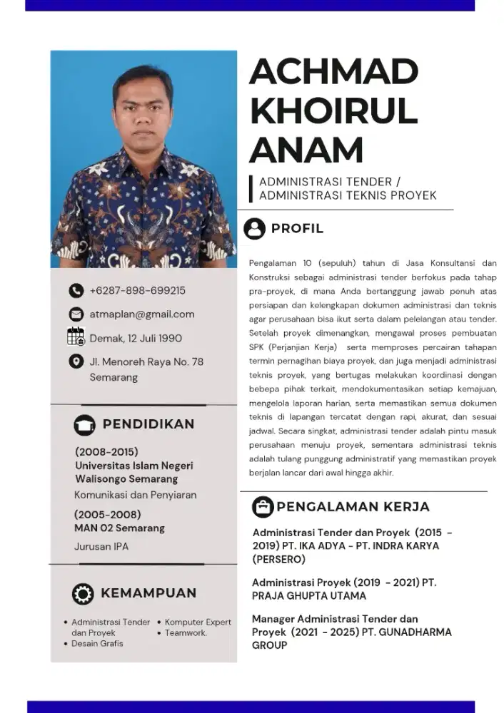 Cari Pekerjaan, Pengalaman 10 Tahun Bidang Konsultansi dan Konstruksi