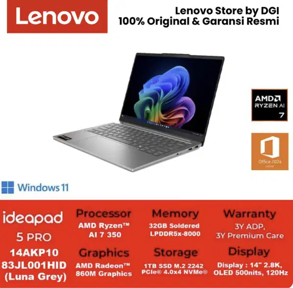 LENOVO IdeaPad Pro 5 14AKP10 83JL001HID Ryzen AI 7 350 32GB 1TB W11 OH