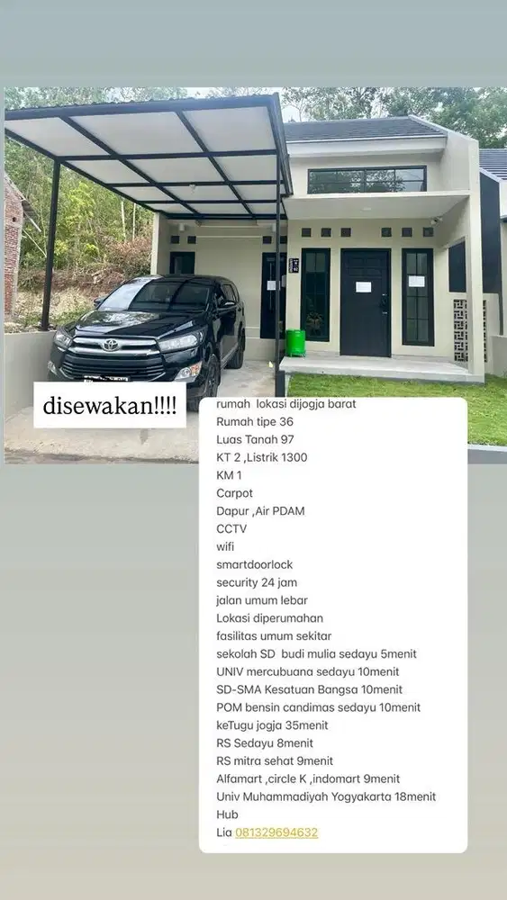 disewakan rumah cluster jogja barat