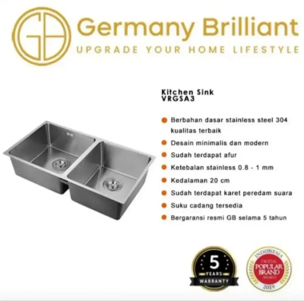 SINK GERMANY BRILLIANT 2 LUBANG - BARU
