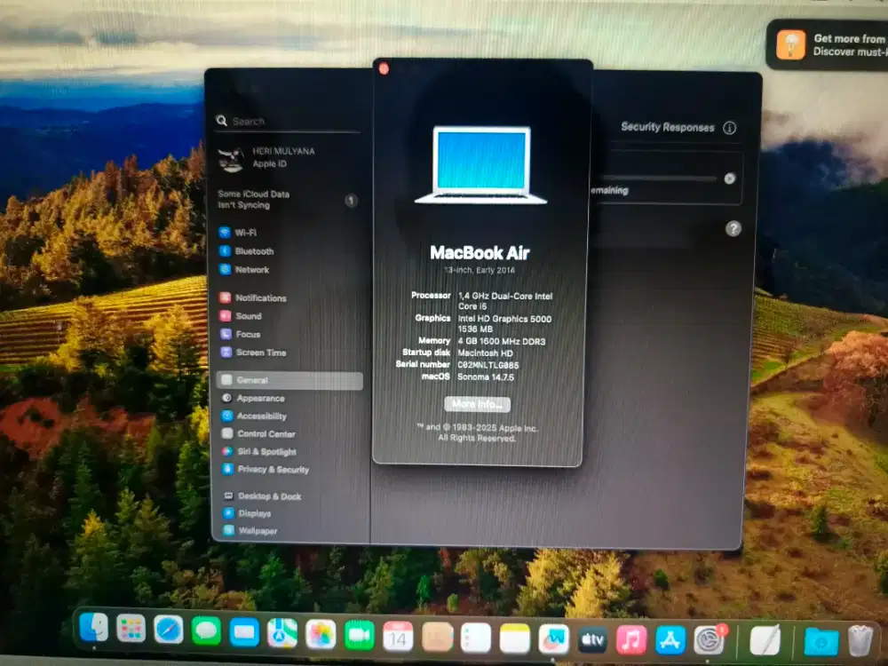 MacBook air 2014. 13,3inch Sonoma 14.7.5