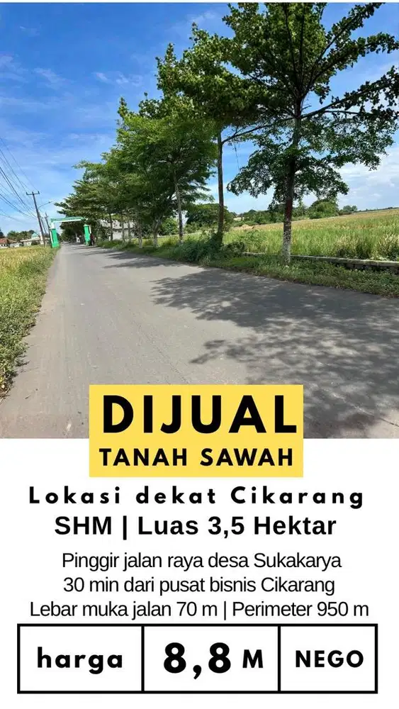 DIJUAL Tanah 3,5 Ha di Bekasi Cocok utk Perumahan Subsidi