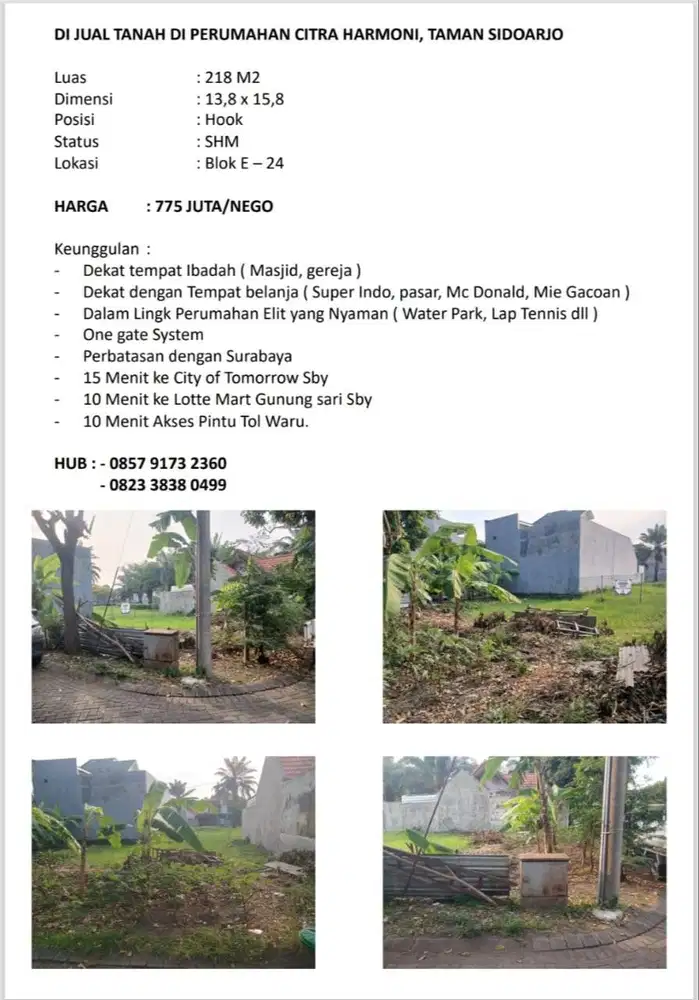Jual Tanah lokasi Istimewa