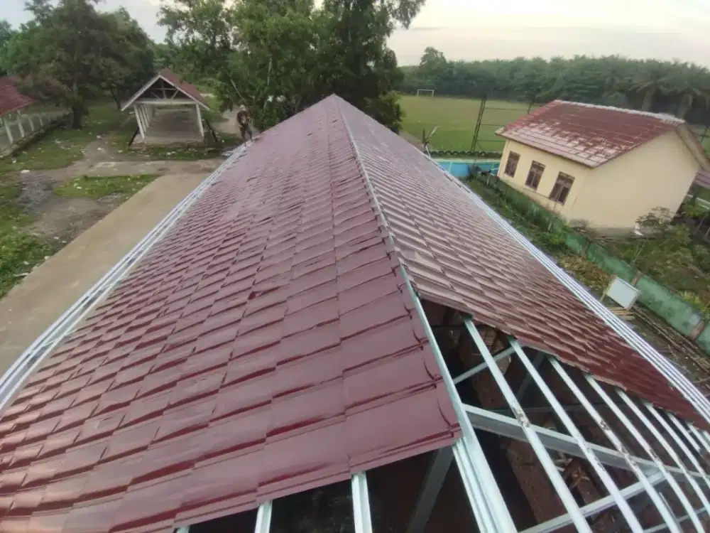 Pasang kanopi atap rumah rangka baja ringan dn rangka hollow galvanis