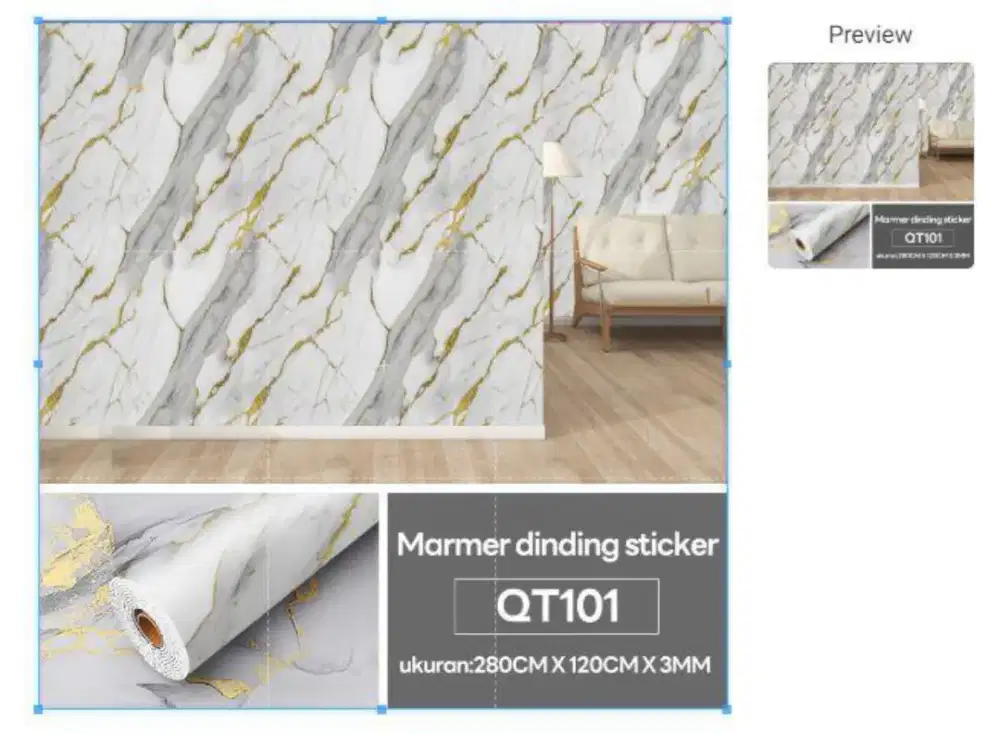 Wallpaper Foam Stiker Dinding Marmer Pvc 280cm x 122cm Motif Mermer