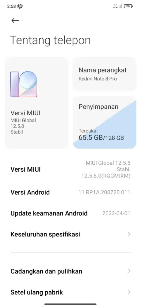 Hp Redmi Note 8 Pro Ram 6/128