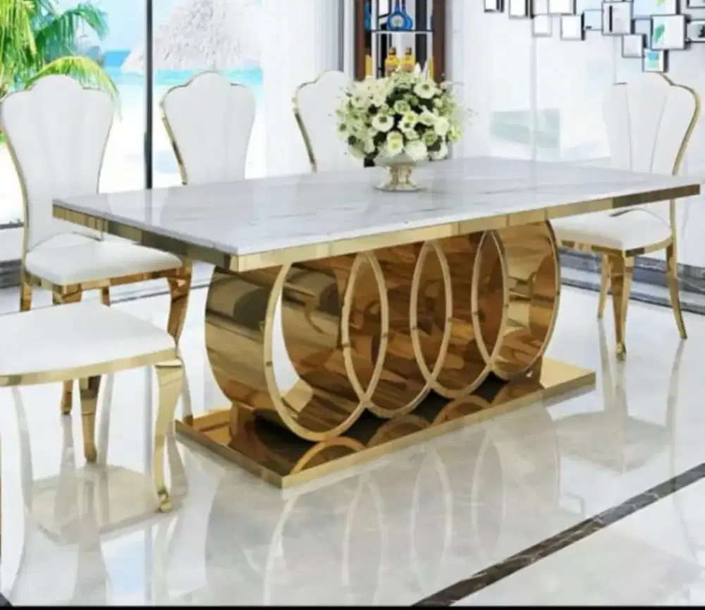 Meja Konsol Marmer dengan Kaki Stainless Gold Modern Luxury