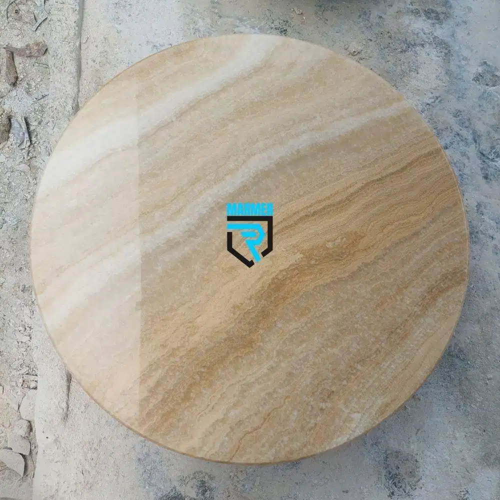 Top table bulat batu onix coklat motif alur