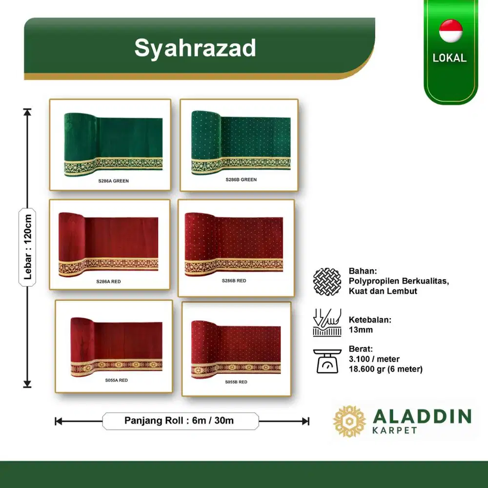 Karpet Masjid Syahrazad - Meteran Permeter Merah Hijau