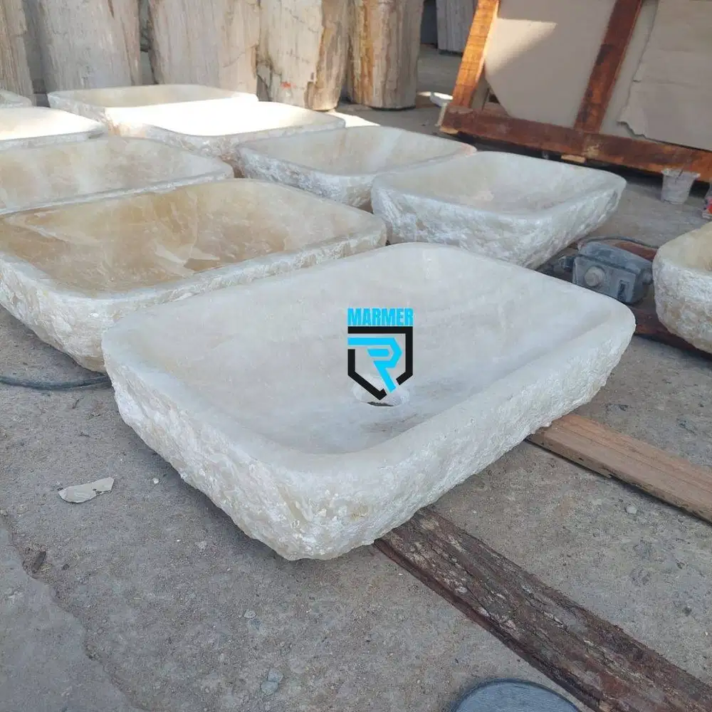 Washtafel kotak batu onix finishing luar keprik natural