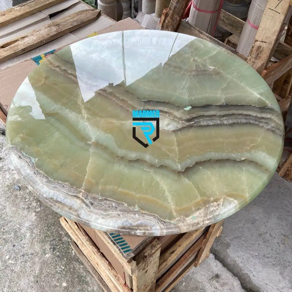 Top table batu onix hijau finishing mengkilap glossy