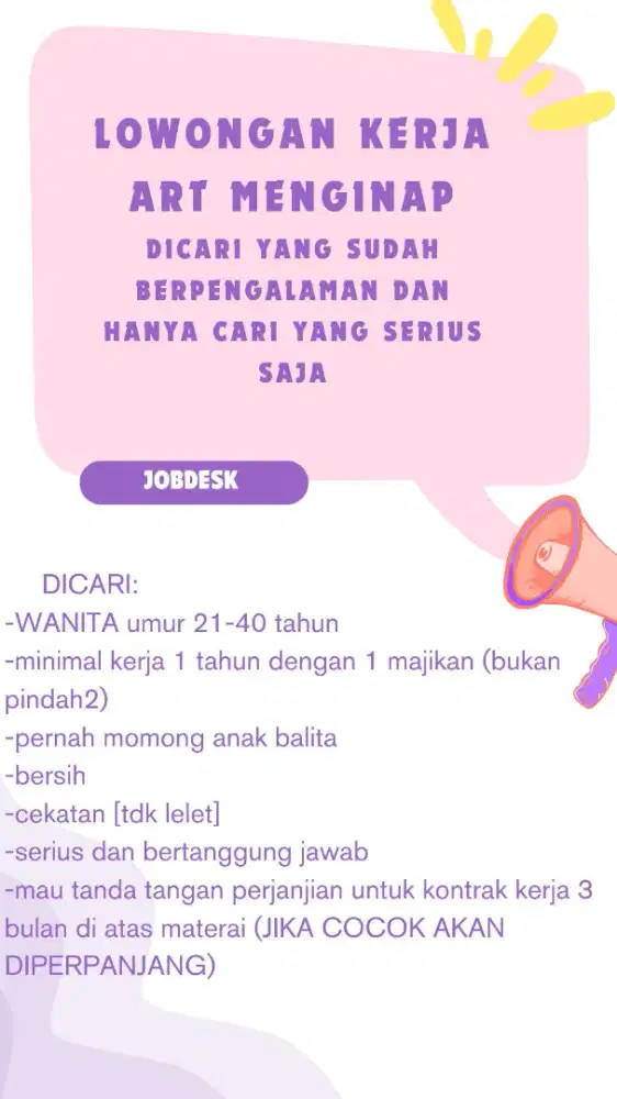 LOWONGAN ART MENGINAP SERABUTAN DEPOK