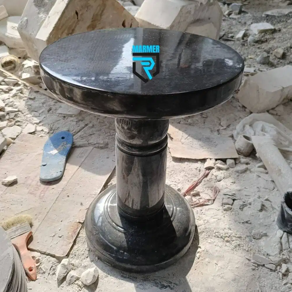 Kursi tatakan tempat bonsai batu marmer hitam glossy