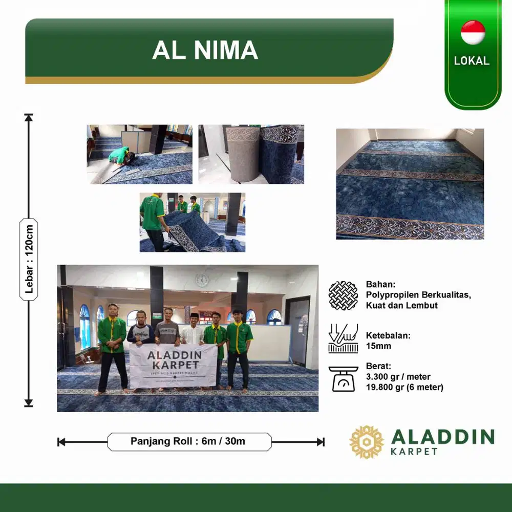 Karpet Masjid Import Al Nima - Meteran Permeter Merah Hijau