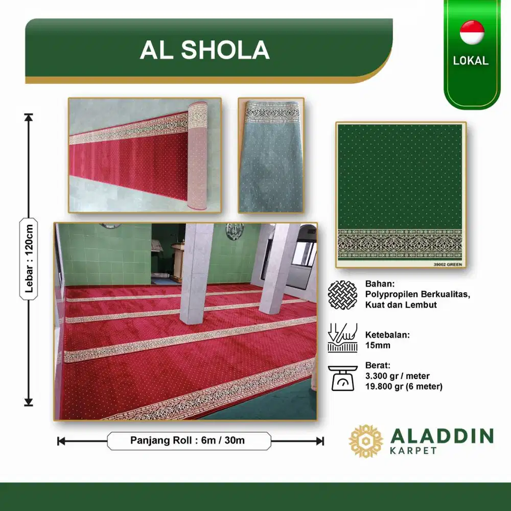 Karpet Masjid Al Shola - Meteran Permeter Merah Hijau