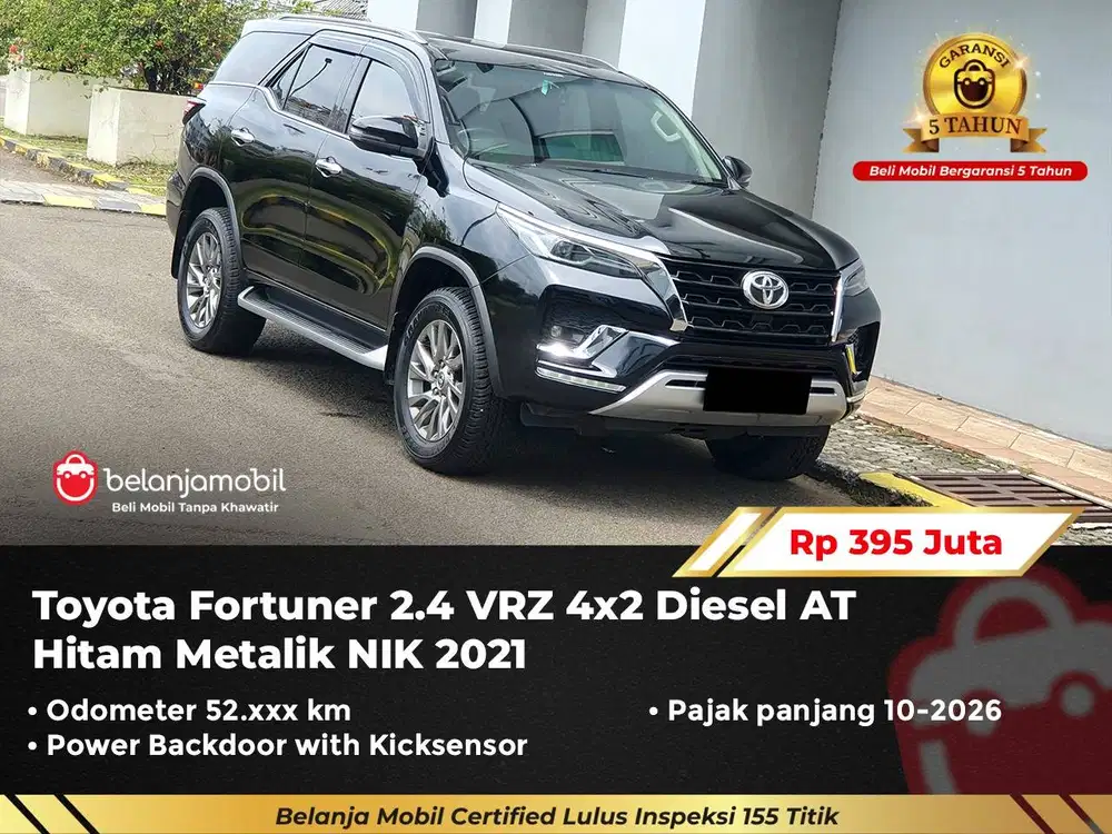 [ GARANSI 5TH ] Toyota Fortuner 2.4 VRZ 4x2 Diesel AT Hitam 2021/2022