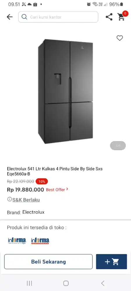 PROMO KREDIT ELECTROLUX 541 LTR KULKAS 4 PINTU SBS