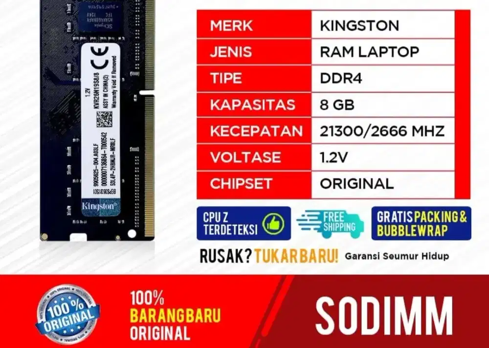 RAM Kingston 8gb Sodim DDR4 2666mhz
