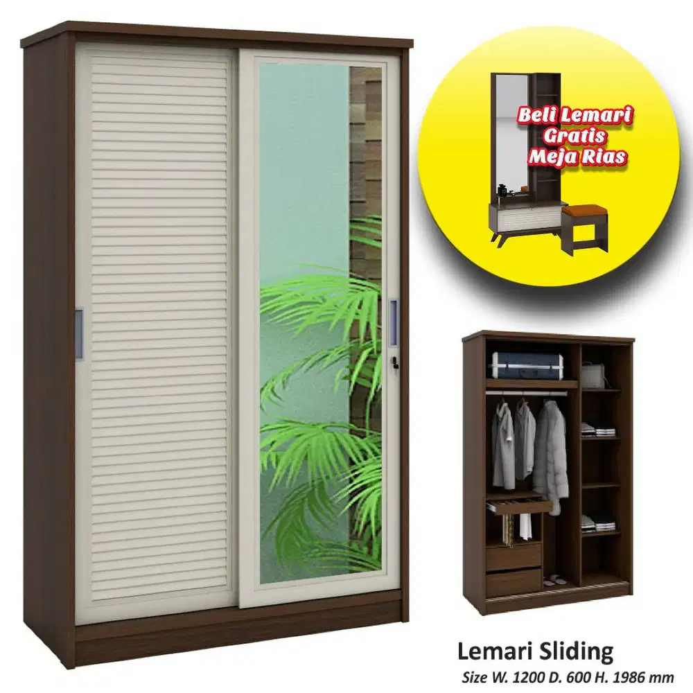 LEMARI PAKAIAN 2 PINTU SLIDING (TEBEL 15 MM)