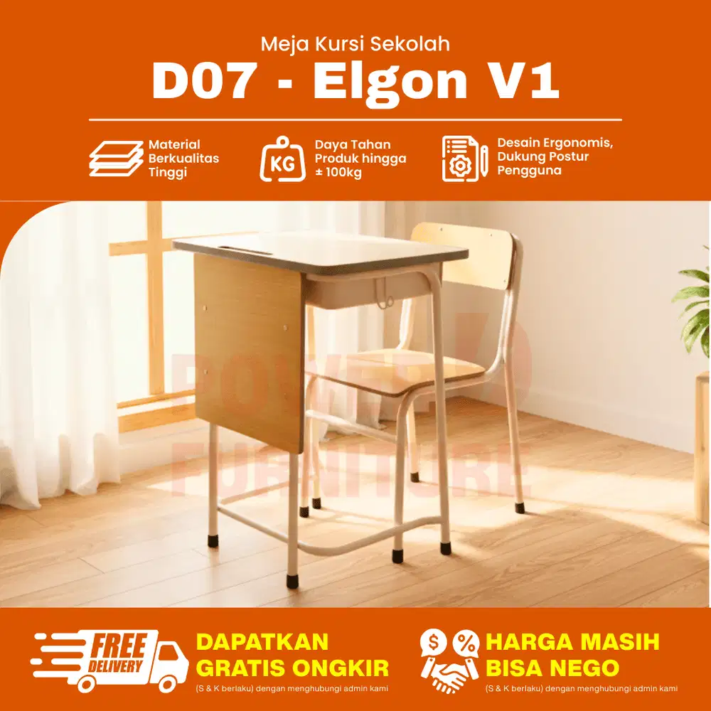 D07 Bangku Sekolah - Set Meja Sekolah | Meja Kursi Sekolah Modern | Me
