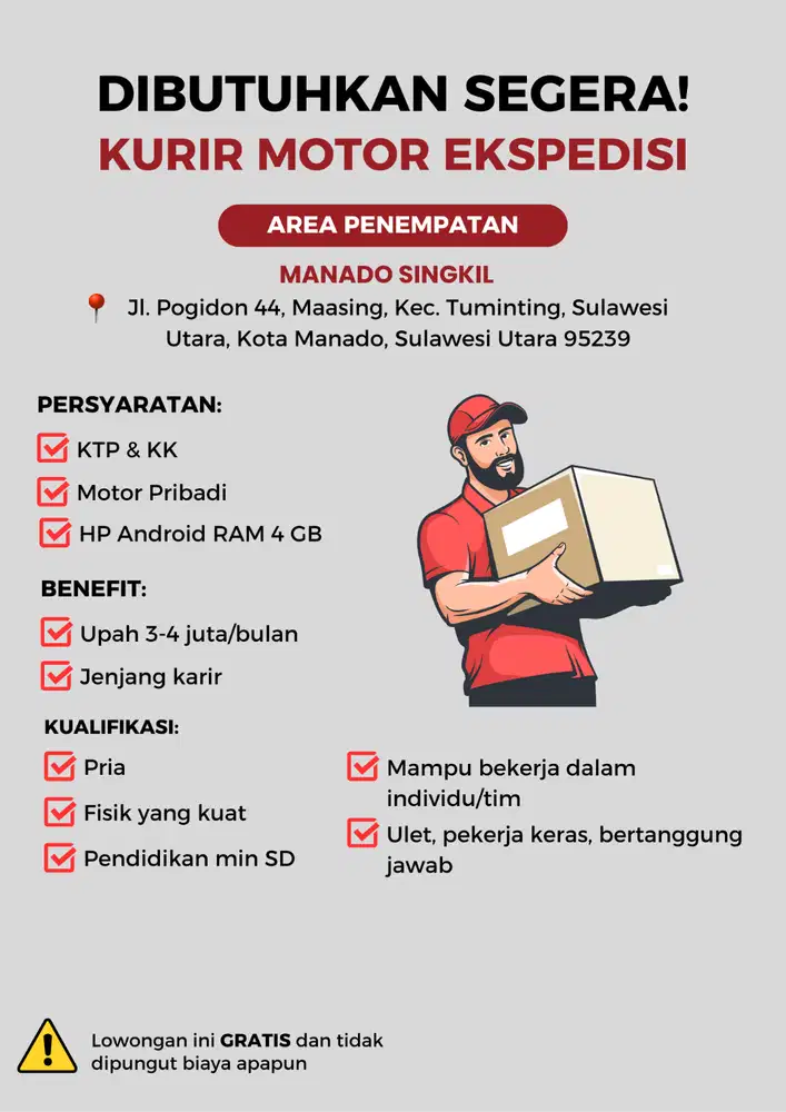 LOWONGAN KERJA KURIR MOTOR MANADO SINGKIL