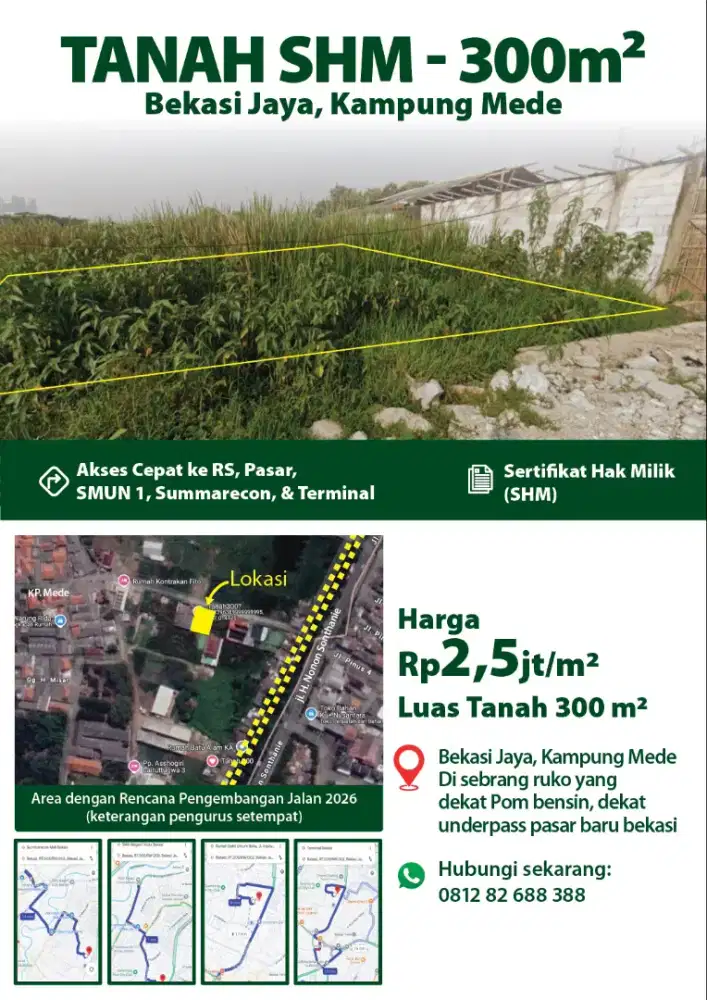 Dijual TANAH 300M² SHM STRATEGIS