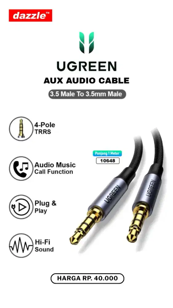 UGREEN AUX AUDIO CABLE JACK 3.5MM (10648)