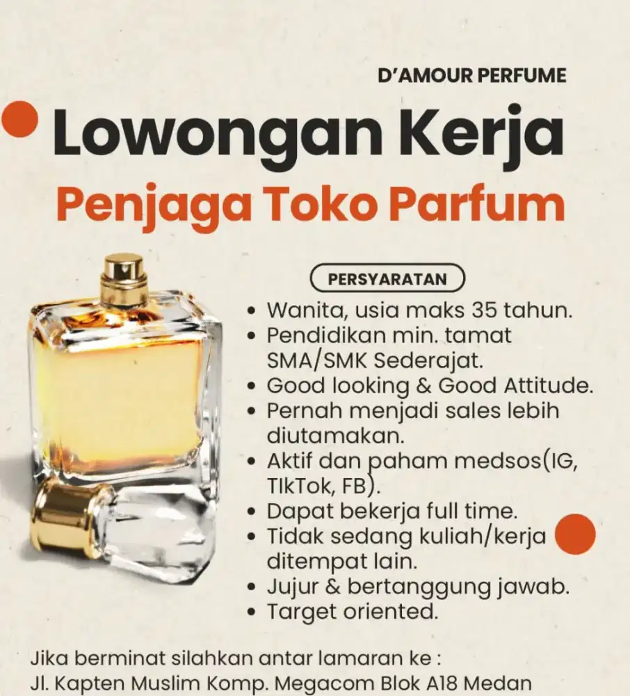 Loker penjaga toko / kasir toko parfum lokasi di helvetia