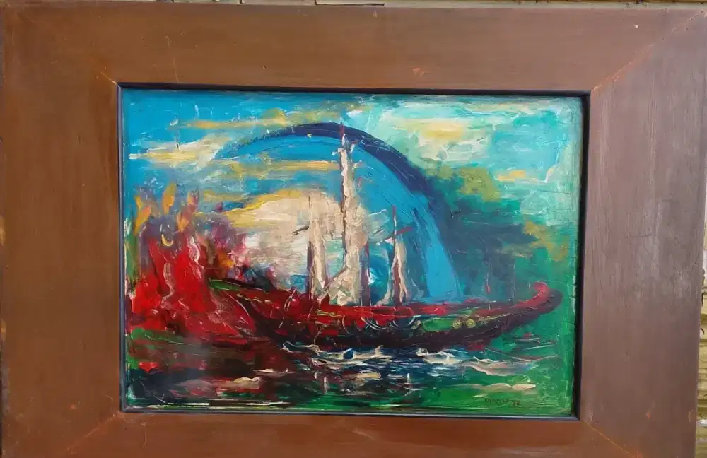 Lukisan Perahu Merapat Ke Pantai