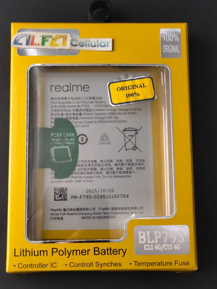 Baterai Realme C12/Realme C15/Realme C25/Realme C25S/ BLP793 Original