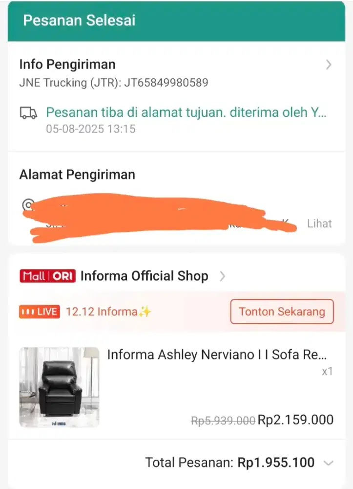 Sofa informa recliner Ashley nerviano