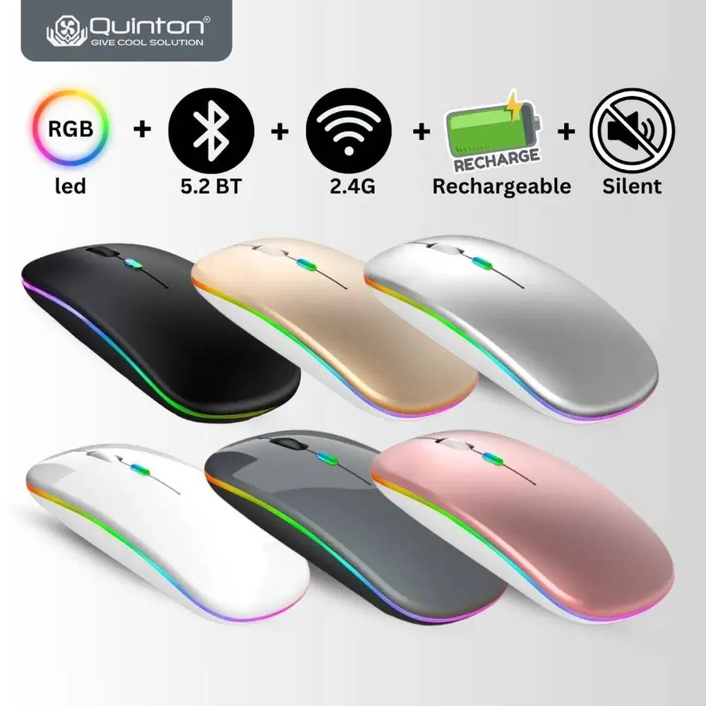 Mouse gaming Wireless X1 Rechargeable Led RGB 2.4G dan 5G bluetooth 80