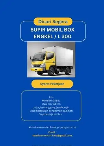 Dicari Supir Mobil Box (WAJIB SIM B1)