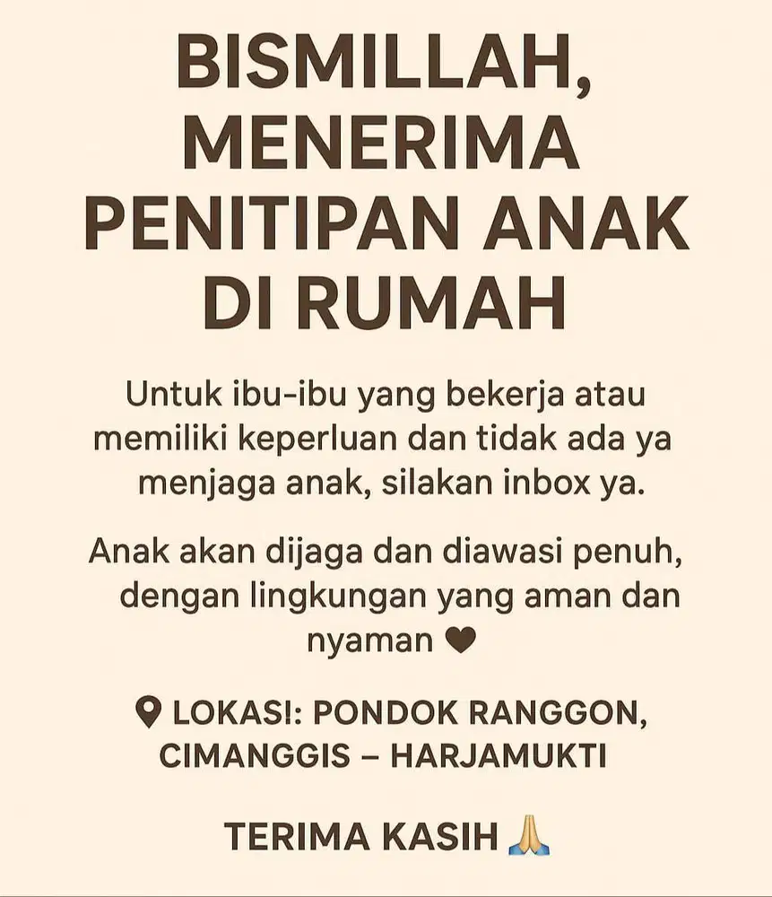 Jasa penitipan anak rumahan
