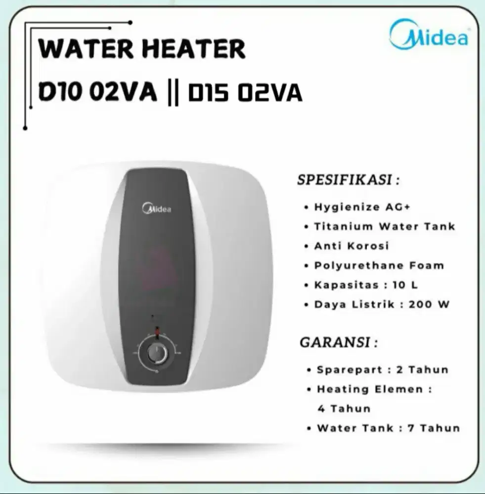 Water Heater Midea D10-02VA dan D15-02VA Baru Garansi Resmi