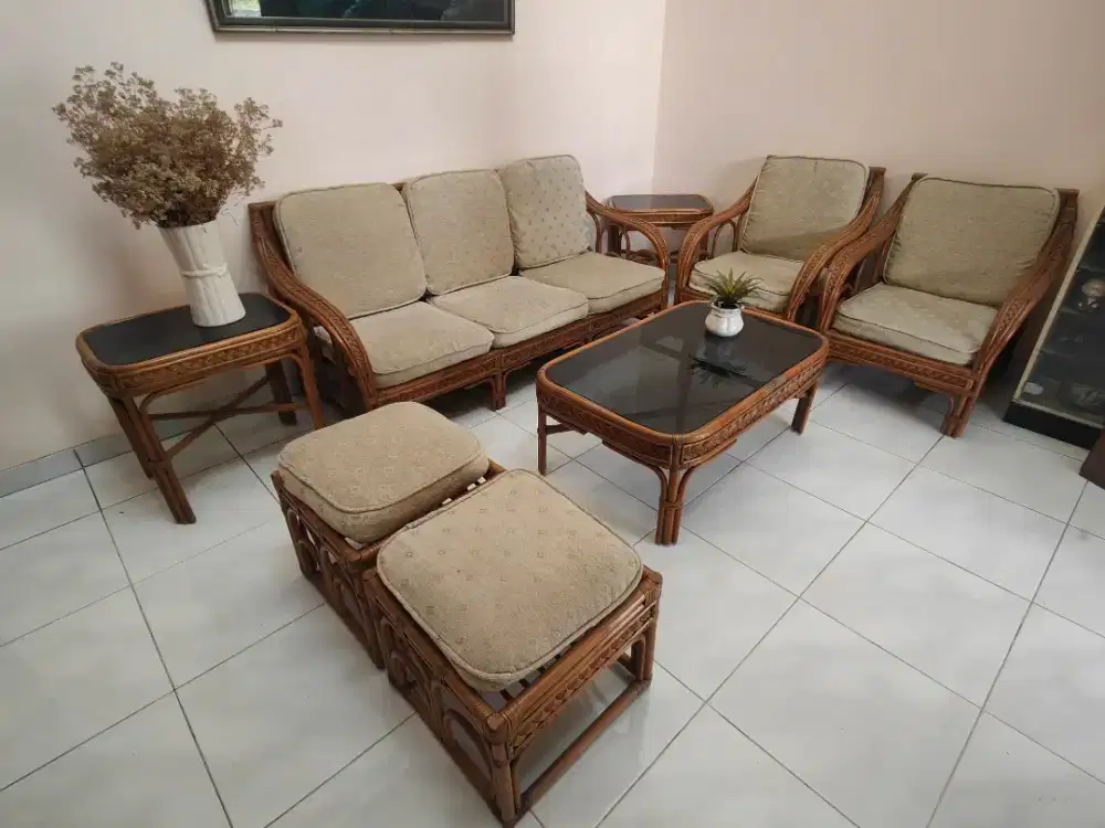 Kursi sofa set rotan asli