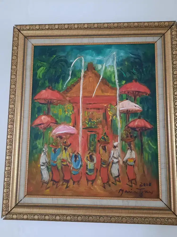 Lukisan karya Maria Tjui - Upacara Adat Bali
