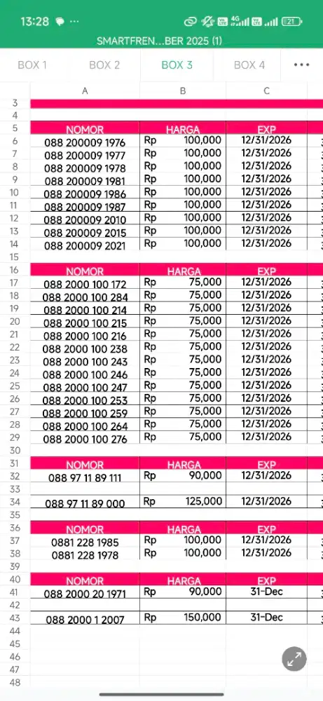 Nomor cantik Smartfren