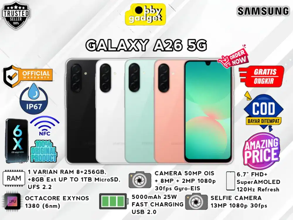 Samsung A26 5G 8+8/256GB,50MP OIS, Baru fresh segel Garansi resmi.