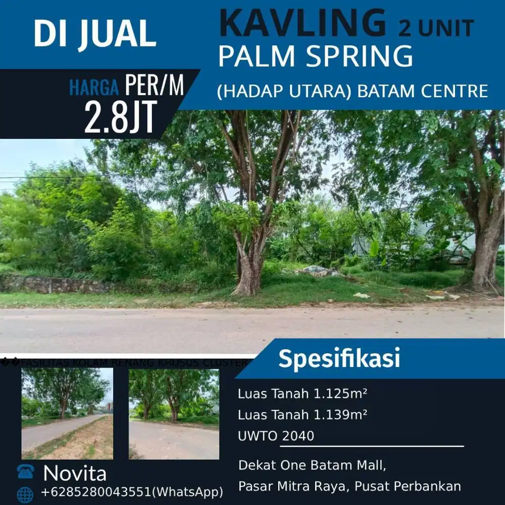 2 Unit Kavling Peruntukan Rumah (Hadap Utara) PALM SPRING Batam Center