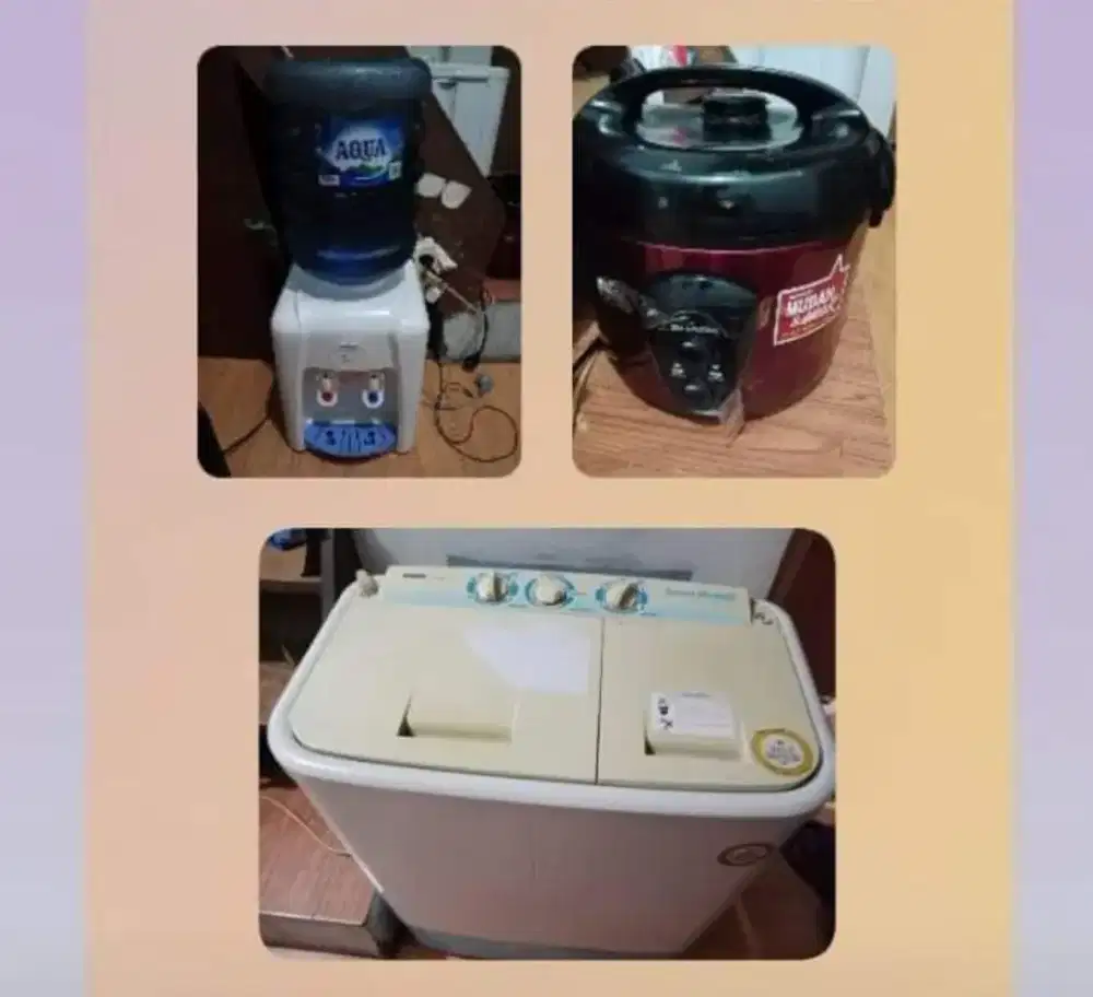 mesin cuci, rice cooker dan dispenser