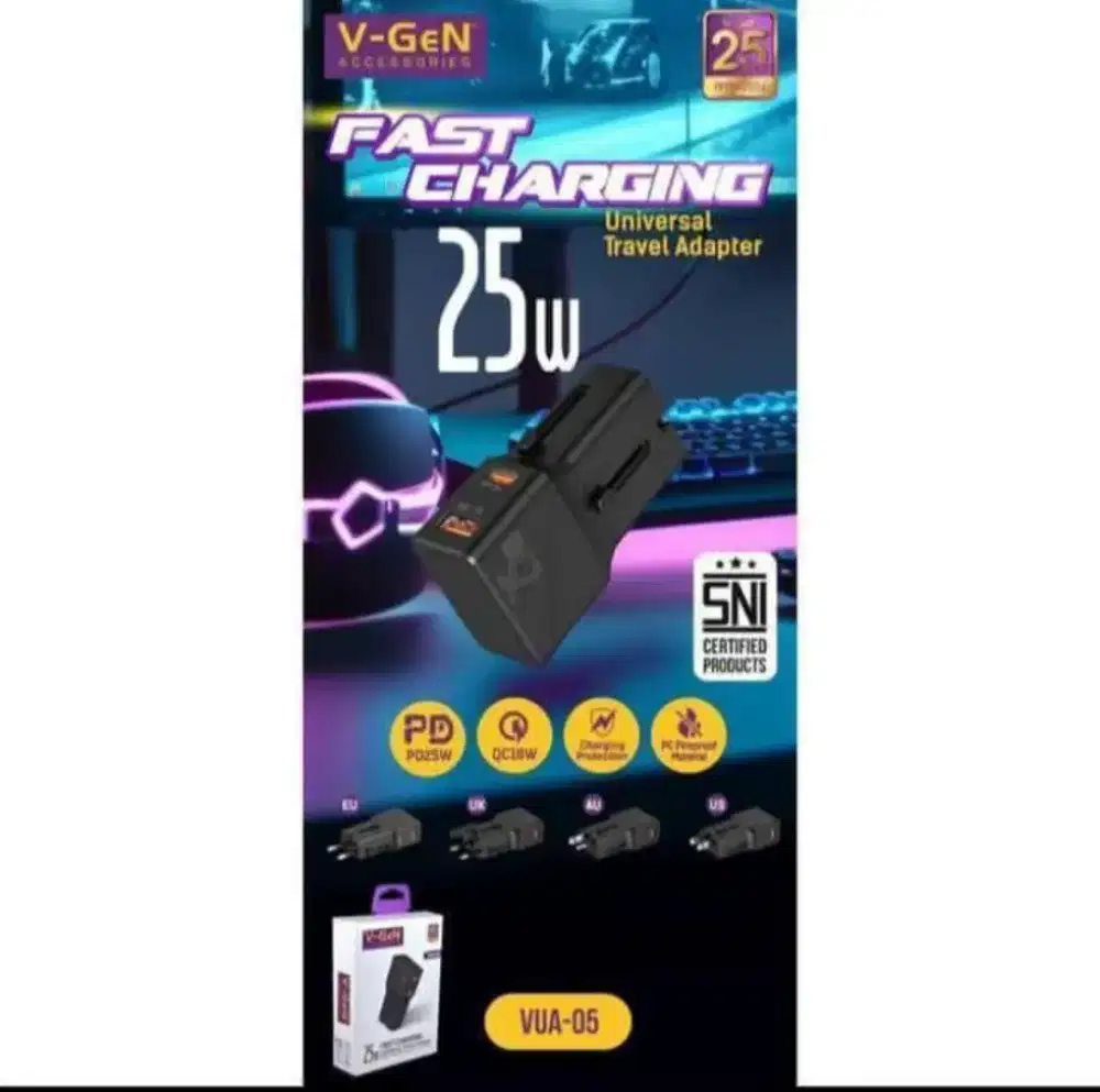 V-Gen universal travel adapter fast charging VUA-05