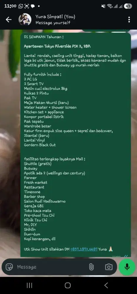 Di sewakan Apartemen 2BR, Tokyo Riverside PIK 2