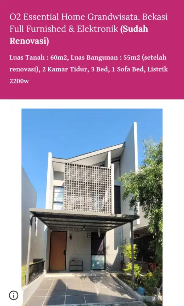 Rumah 2 Lantai FULL FURNISHED & ELEKTRONIK di Grand wisata bekasi