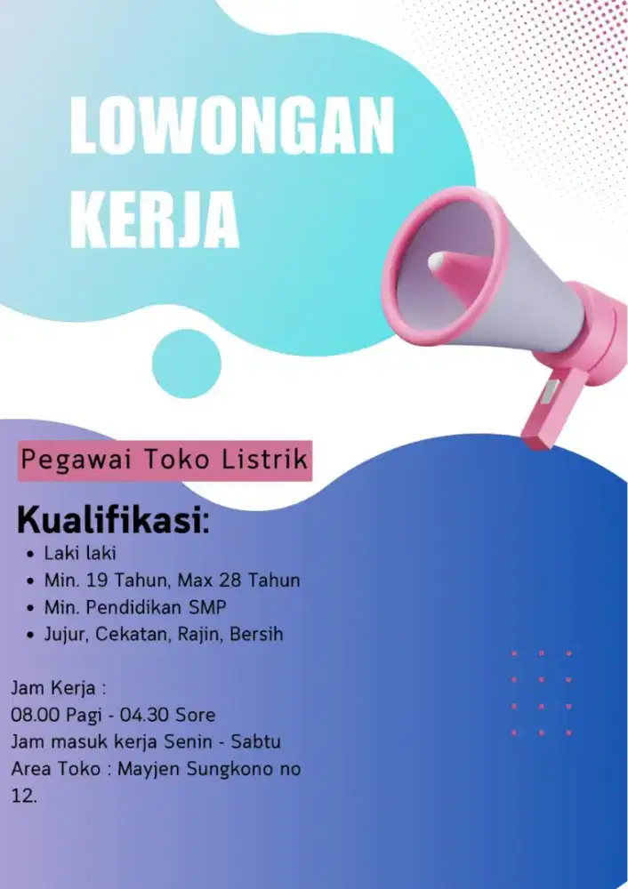 Di Cari Pegawai Toko Listrik